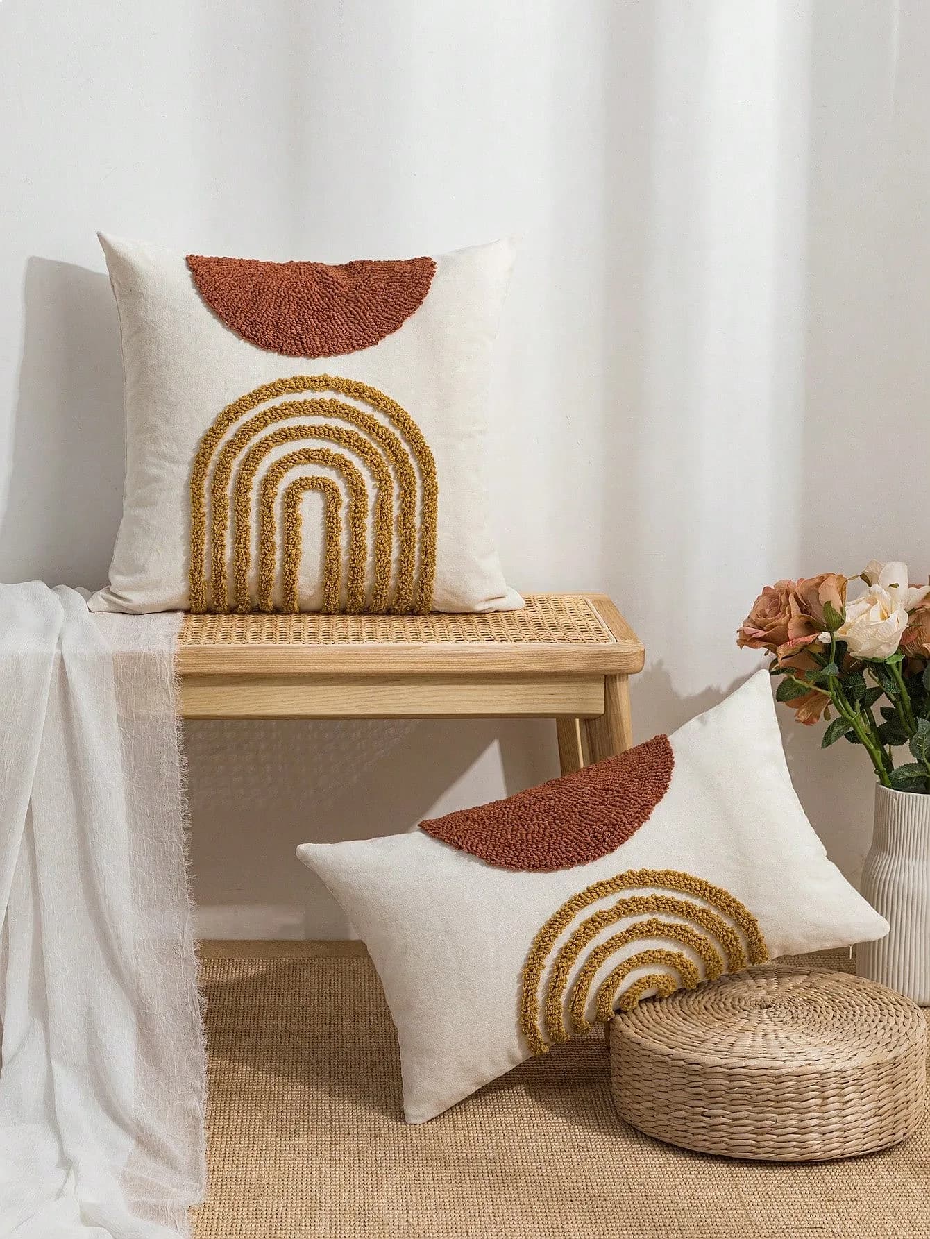 Semicircular Geometric Canvas Throw Pillow Cover for Sofa Bedroom Living Room Decorative Cushion Case