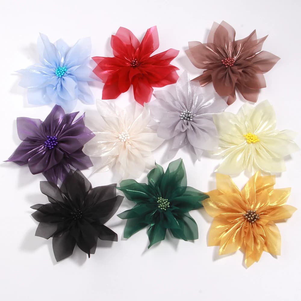 Fiore in organza da 11 cm con sensore di luce, patch delicato per accessori per capelli fai da te, applicazioni per gonne e abbigliamento, corsage