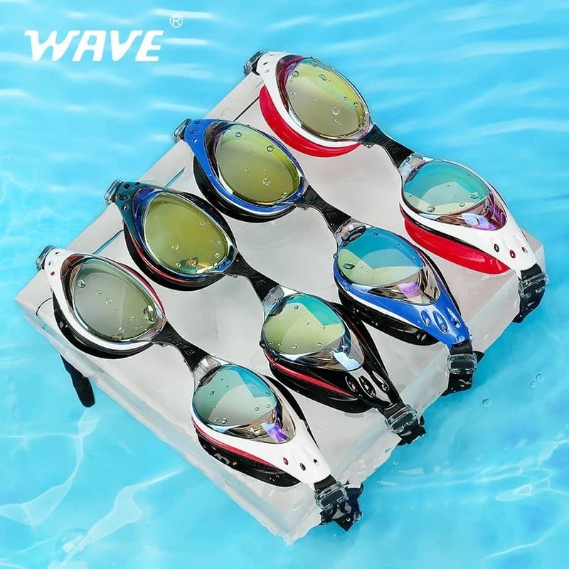 WAVE Professional Swimming Goggles for Men And Women Anti-Fog Waterproof Silicone Electroplated HD Large Frame Prescription Glas