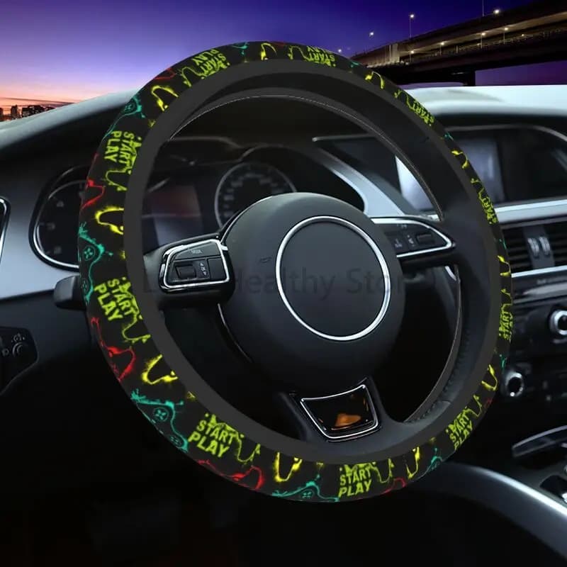 Coprivolante per auto da gioco con joystick colorato per uomo Protezione avvolgente per volante in neoprene elastico antiscivolo universale da 15 pollici