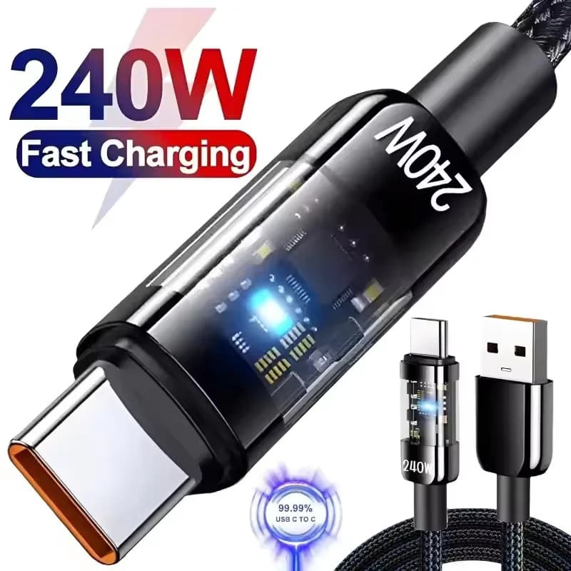 Cavo di Ricarica Rapida USB-C da 240W in Nylon con Display Digitale, Cavo USB C per Ricarica Veloce per Telefoni Samsung, Xiaomi, Huawei, Honor