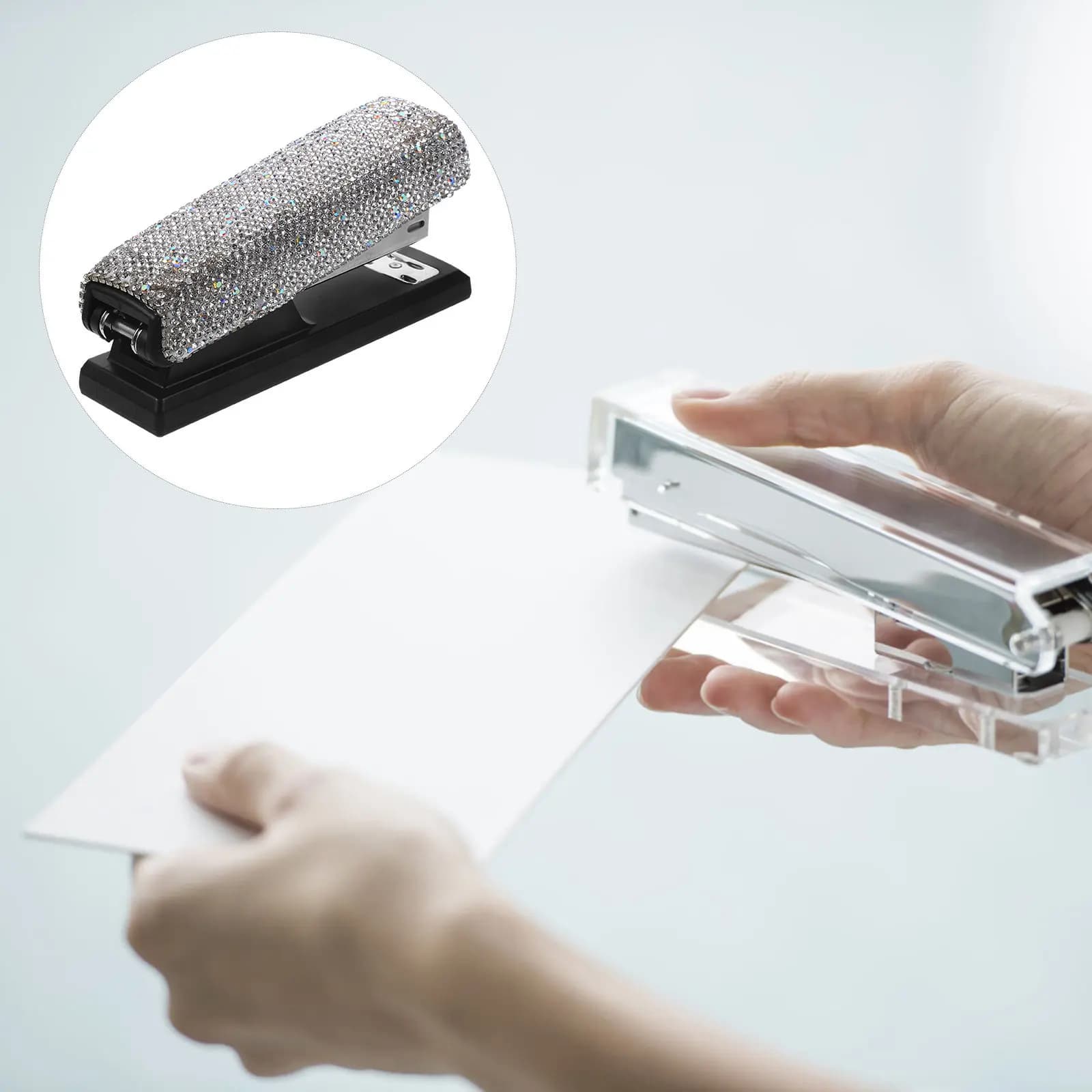 Set di 1 Elegante Graffettatrice Piccola con Strass, Graffettatrice Portatile in Metallo per Ufficio, Scuola e Casa, Graffettatrice Resistente