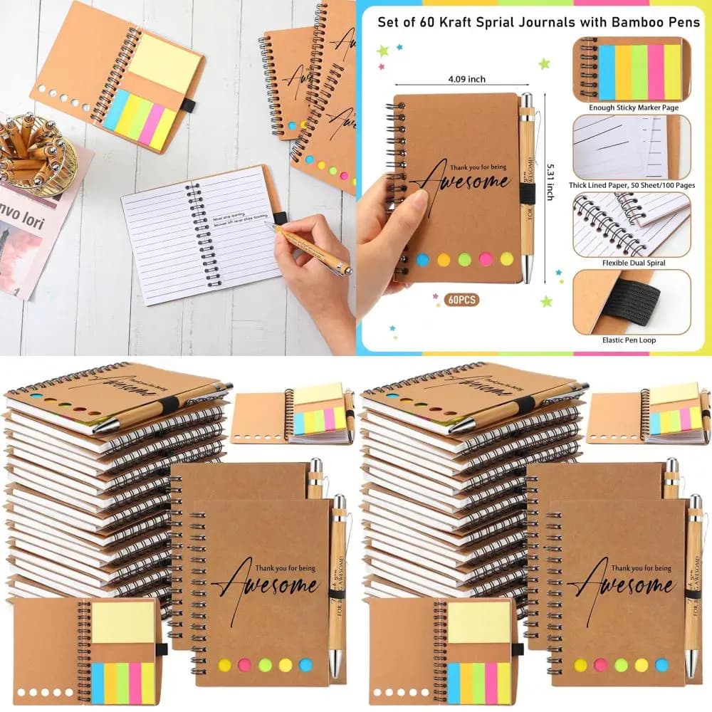Set da 60 Quaderni a Spirale Ispirazionali con Note Adesive e Penne Motivazionali per Apprezzamento dei Dipendenti, Regali di Squadra, Colleghi