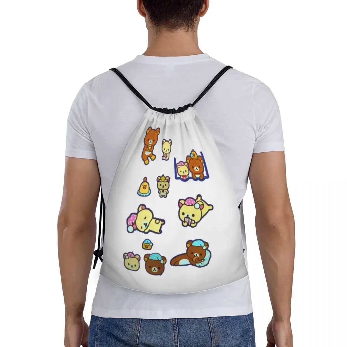 Rilakkuma Sakura Zaini Moda portatile con coulisse Borsa portaoggetti tascabile Borse per libri per viaggi scolastici