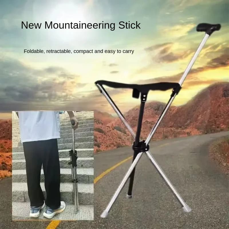 3-in-1 Folding Trekking Pole Seat - Lightweight Cane with Thick Cushion & Shock Grip, Portable Camping Stool for Hiking
