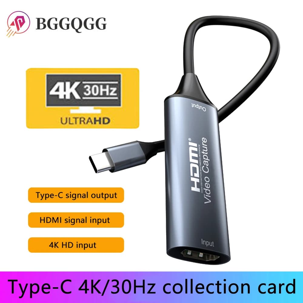 BGGQGG Scheda di acquisizione video Type-C 2.0 Registrazione di giochi 4K 30Hz compatibile HDMI per Switch Xbox PS4/5 Gioco di trasmissione in diretta