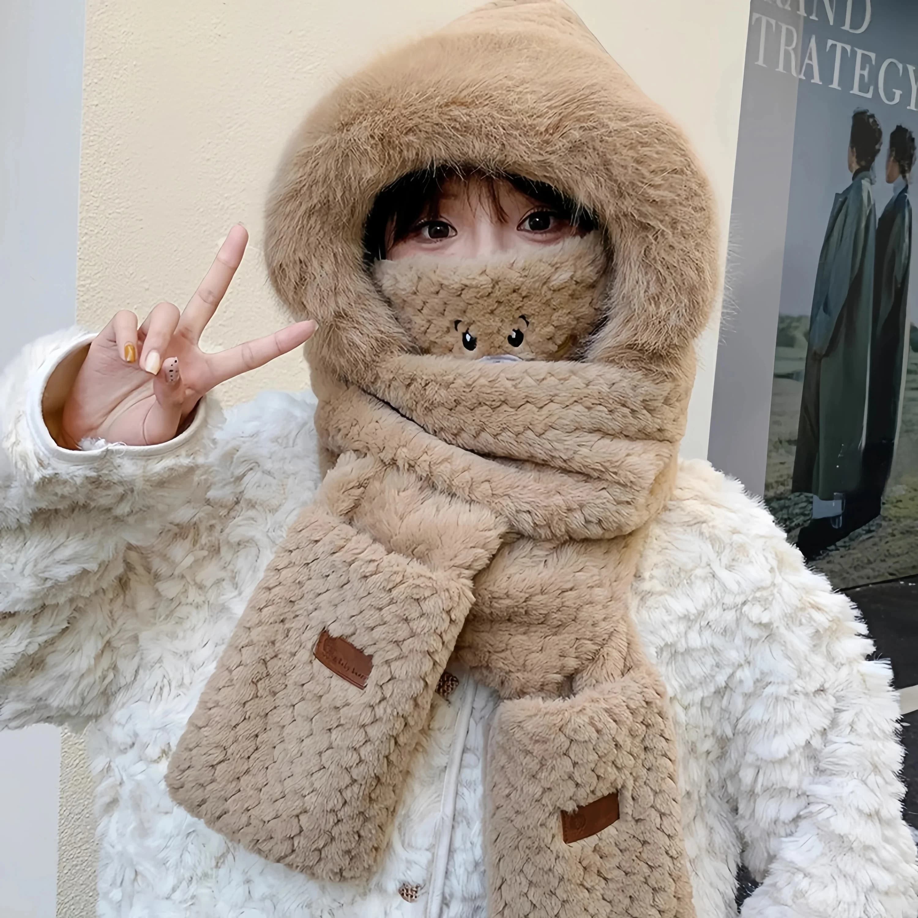 Set Invernale da Donna: Cappello, Sciarpa e Guanti, Caldo e Antivento, Tre Pezzi, Stile Carino, Cappello Pieghevole con Tesa Larga Regolabile