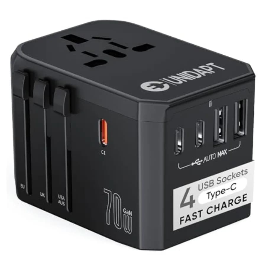 Adattatore Universale da Viaggio Internazionale con 3 Porte USB-C PD per Ricarica Rapida e 2 Porte USB-A per Ricarica Veloce, Adattatore Mondiale