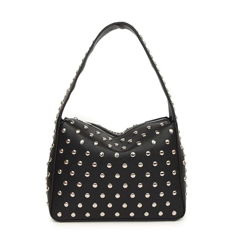 Borse a Spalla Hobo con Design a Rivetti, Nuove Borse a Tracolla alla Moda, Borsa Shopper Nera Stile Punk, Borsa a Spalla Sottobraccio e Borsetta