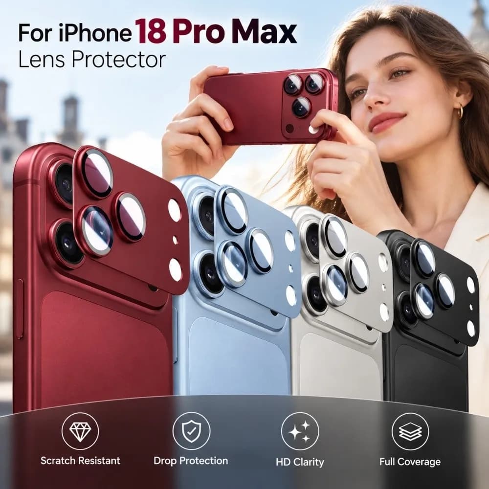 Metal Tempered Glass Lens Protector Full Cover Anti Scratch Camera Lens Cover Wine Red for iPhone 18Pro/18 Pro Max