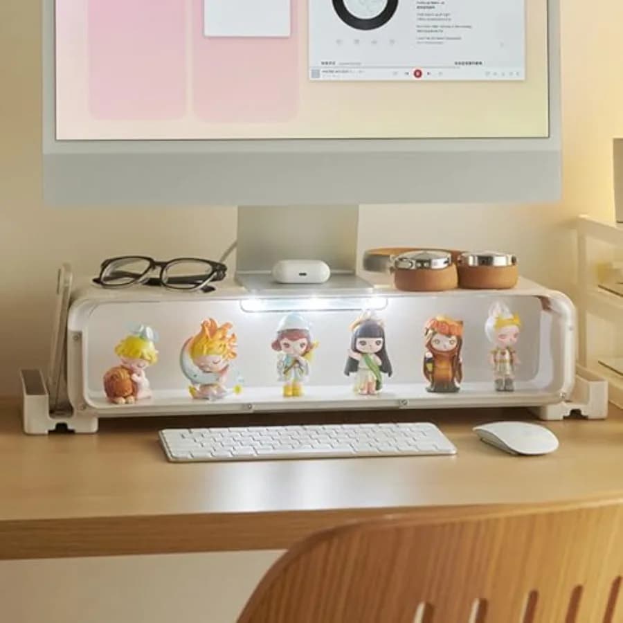 Supporto per Monitor con Cassetto e Luci, Stand per Computer da Scrivania con Illuminazione Rimovibile