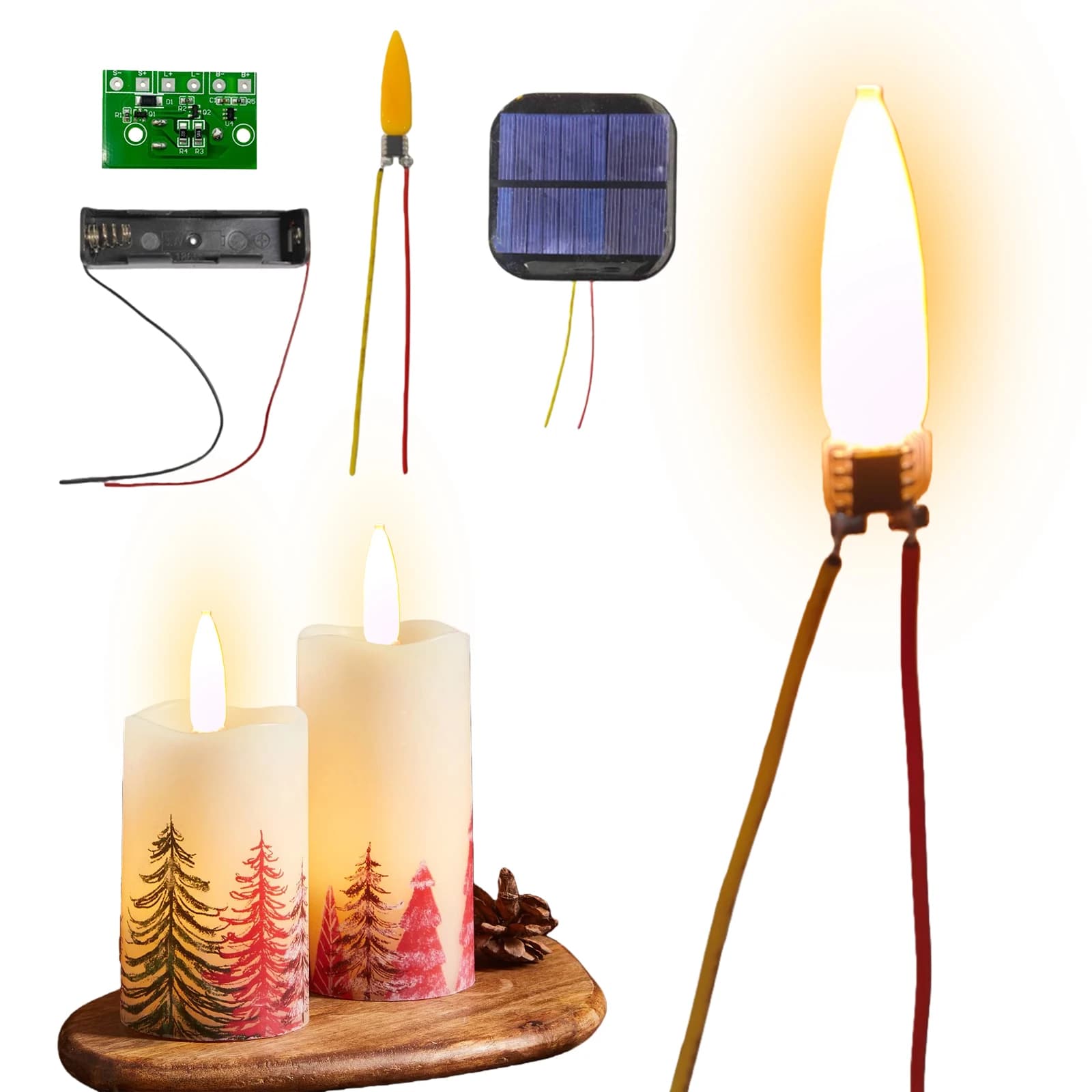 3.7V Flickering Candle PCB with Battery Box Realistic Flickering Effect for Halloween Christmas Decor Flame Light Bulbs