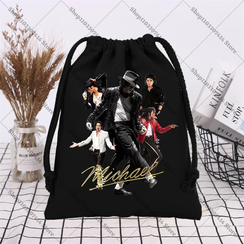 Fashion Printed Drawstring Bag Casual Accessories King of Pop MJ Handbags Michael Jackson Cotton Draw String Bags Storage Pouch