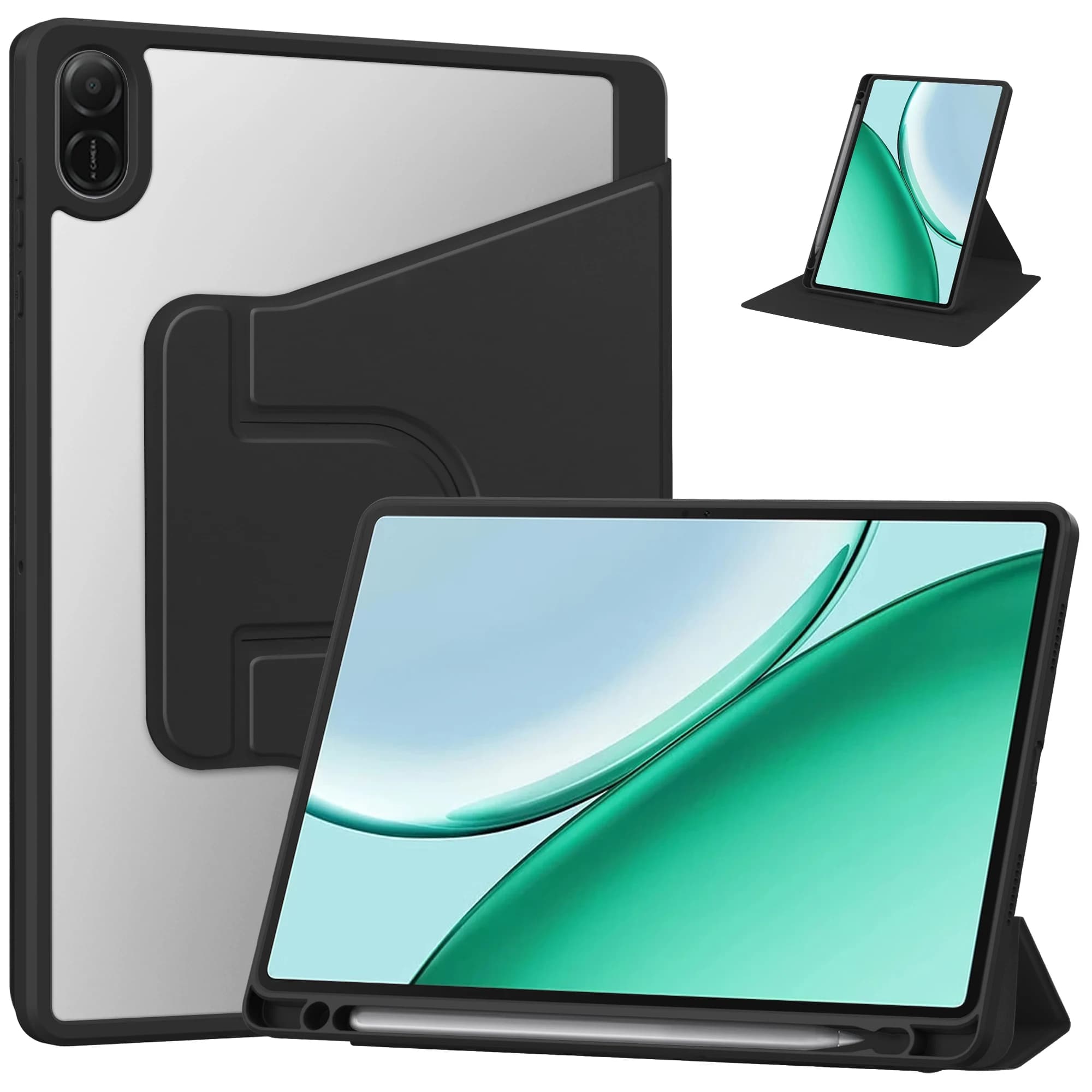 Custodia per Honor Pad X8b con Supporto Girevole a 360 Gradi in Pelle PU + Acrilico (Senza Tastiera) - Nera