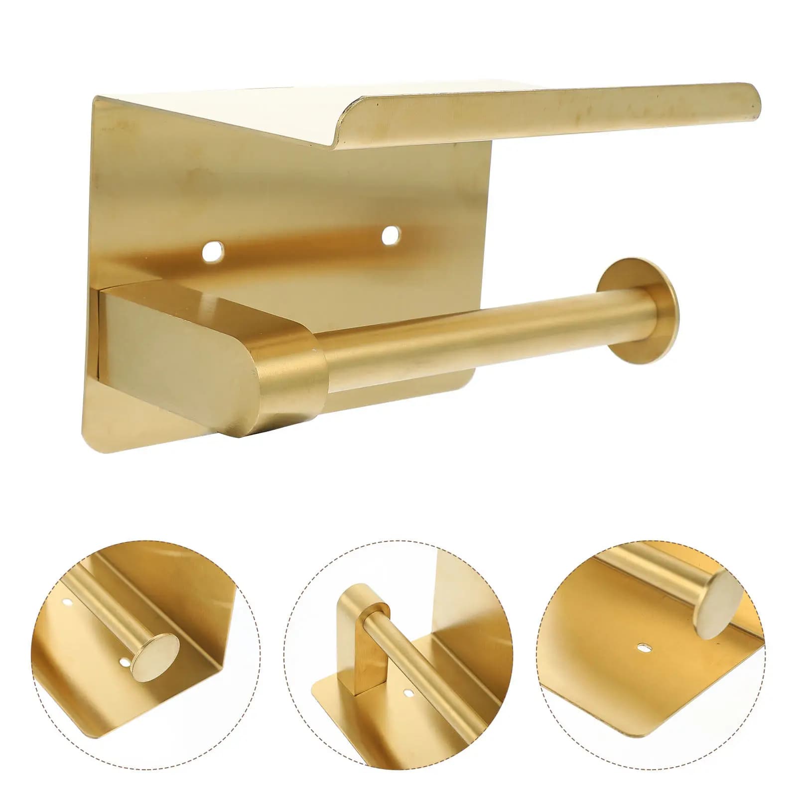Portarotolo da Parete per Bagno, Installazione Senza Foratura, Oro, Scaffale Porta Rotoli Multiuso, Organizzatore