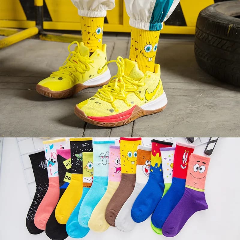 Cotton Socks with SpongeBob Characters and Squidwards for Men and Women, Fashion Lengths for Basket and Sports, Autumn Winter