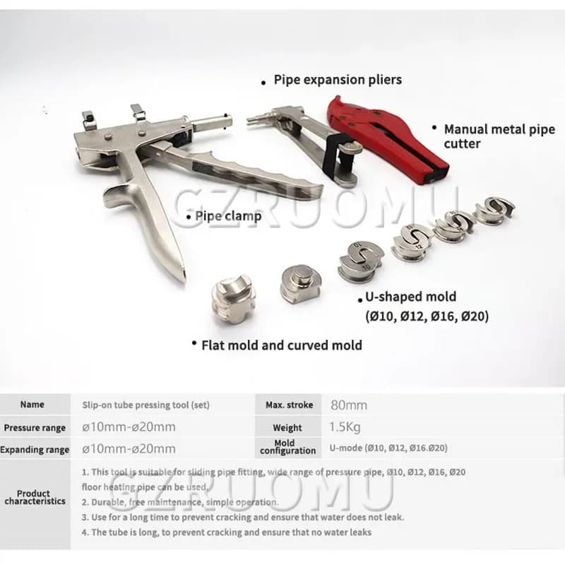 Kit stretto scorrevole per tubo di riscaldamento a pavimento da 10-20 mm Strumenti di riparazione per installazione di tubi geotermici Tubo Pex manuale adatto per pinze a crimpare speciali