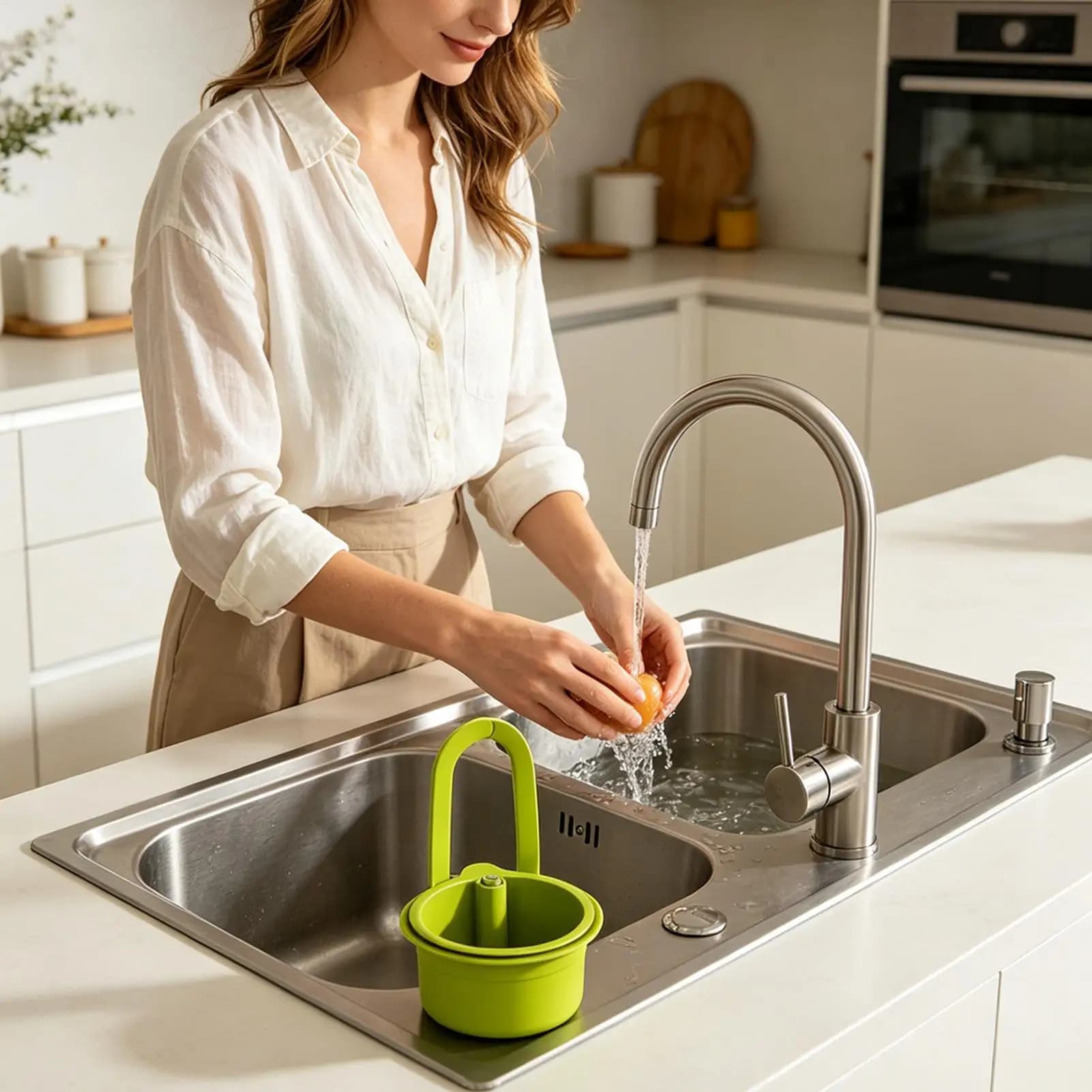 Sink Food Catcher Basket Adjustable Garbage Grid with Push-to-pour Design Kitchen Food Waste Catcher for Pasta Soup Stain Hair