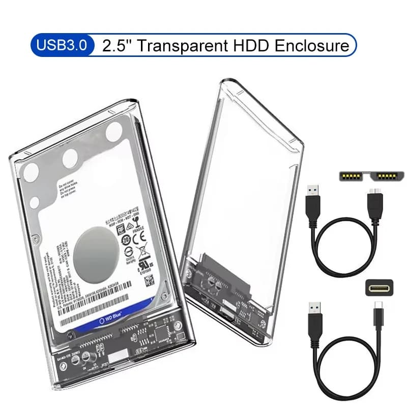 Case esterno trasparente per hard disk da 2,5 pollici con interfaccia USB 3.0/Type C a SATA, compatibile con HDD e SSD SATA da 2,5 pollici, supporto UASP.