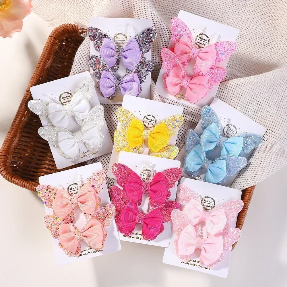 2 pz/set 3.15 '' Arcobaleno Paillettes Farfalla Fermagli Per Capelli per Le Donne Ragazze Forcelle Per Bambini Carino Barrettes Accessori Per Capelli Per Bambini Regali
