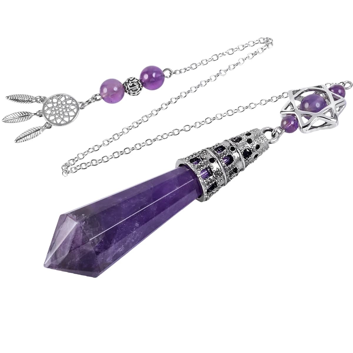 Pendolo pendente in pietra sfaccettata con punta in cristallo con stella Merkaba e acchiappasogni per il bilanciamento del Chakra di meditazione di dio