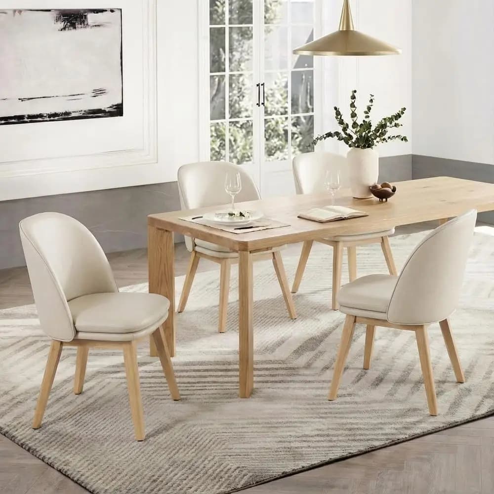 Set di 4 Sedie da Pranzo Rivestite in Similpelle con Sedili Imbottiti e Schienali Ergonomici per Casa o Caffetteria, Beige
