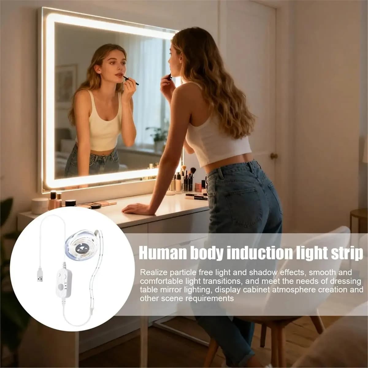 Ok, striscia luminosa con sensore di movimento, alimentata tramite USB, ricaricabile, attivata dal movimento, striscia luminosa a LED per armadio, scala, armadio
