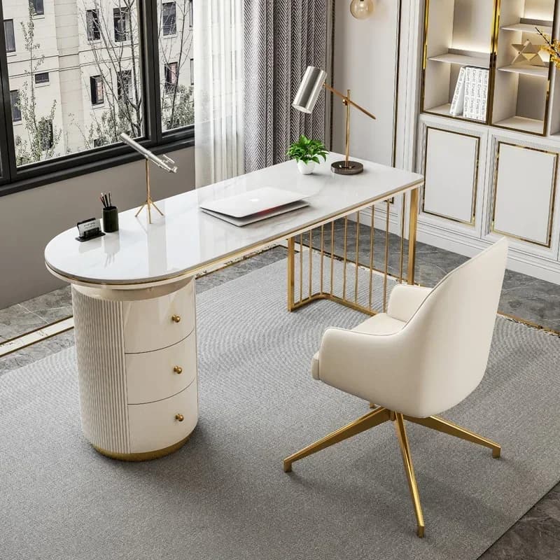 Scrivania da Ufficio Moderna di Lusso con Cassetti Portaoggetti, Scrivania Ergonomica per Laptop, Scrivania per Studio e Scrittura, Mobili da Ufficio