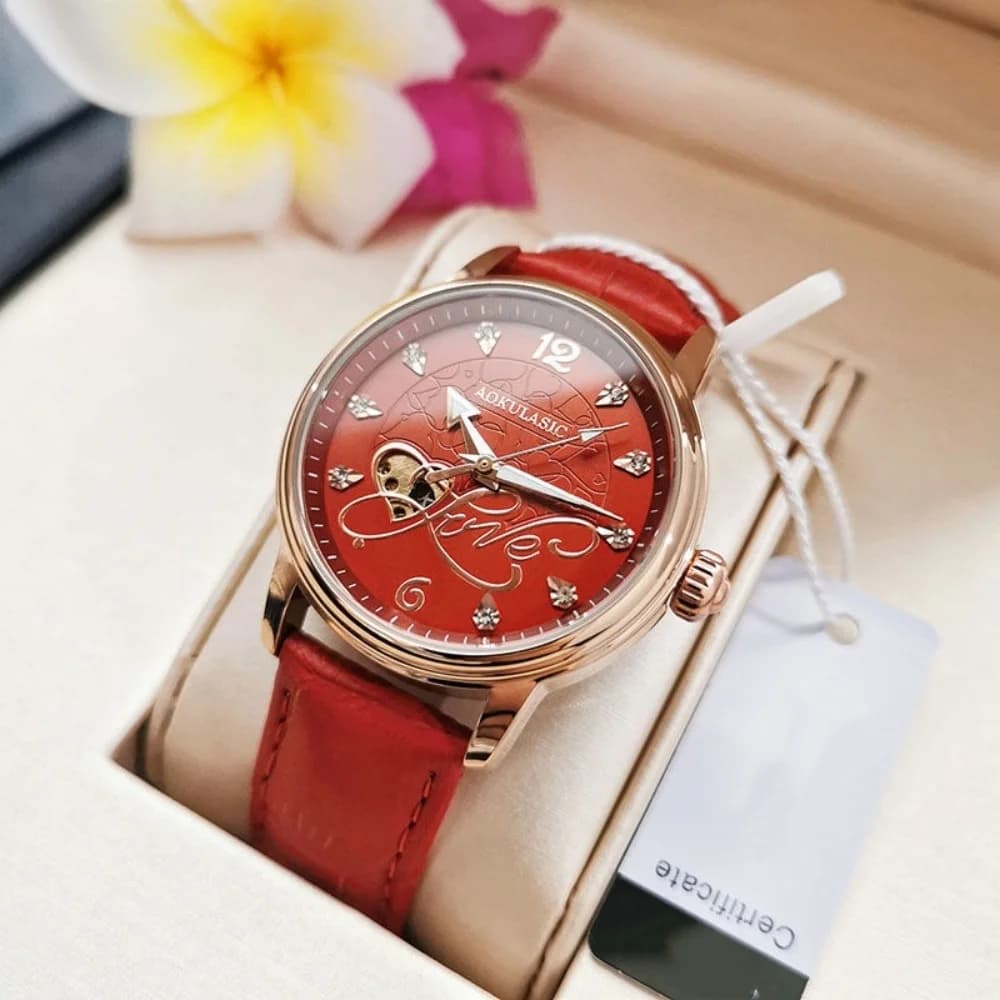 Orologio Meccanico da Donna di Lusso Leggero e di Alta Gamma, Stesso Stile degli Influencer Popolari su Instagram, con Quadrante Tempestato di Diamanti + Movimento Meccanico Automatico Scheletrato, Vetro Impermeabile e Antigraffio + Cinturino in Pelle, Stile Retrò Elegante, Adatto per Donne Lavoratrici, Studentesse e Ragazze alla Moda, Articolo Popolare su Aliexpress, Perfetto da Tenere per Sé o da Regalare, Farà Impressionare Assolutamente.
