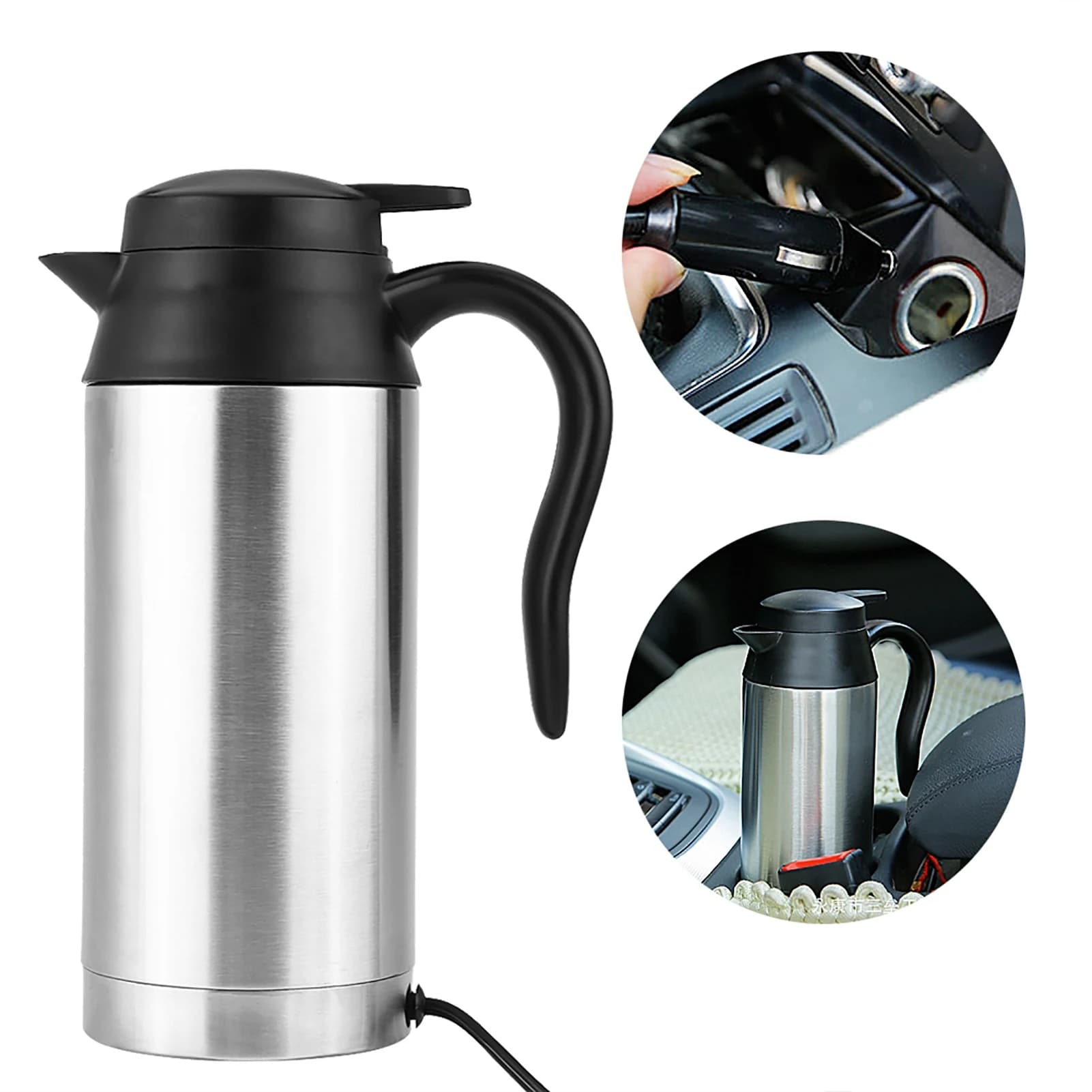 Bollitore Elettrico per Auto da 750ML, Tazza Riscaldante con Coperchio Sigillato in Acciaio Inox 304 per Viaggi e Campeggio