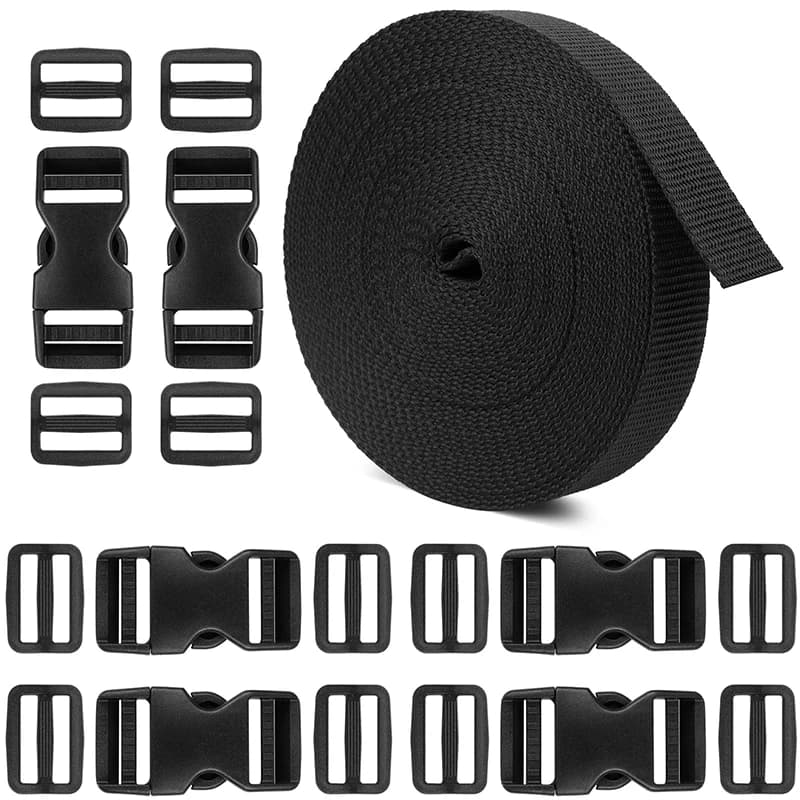 Zaino in nylon da 10 m con fibbia per animali domestici con 6 fibbie in plastica a sgancio laterale regolabili e clip per diapositive Tri-Glide da 12 pezzi