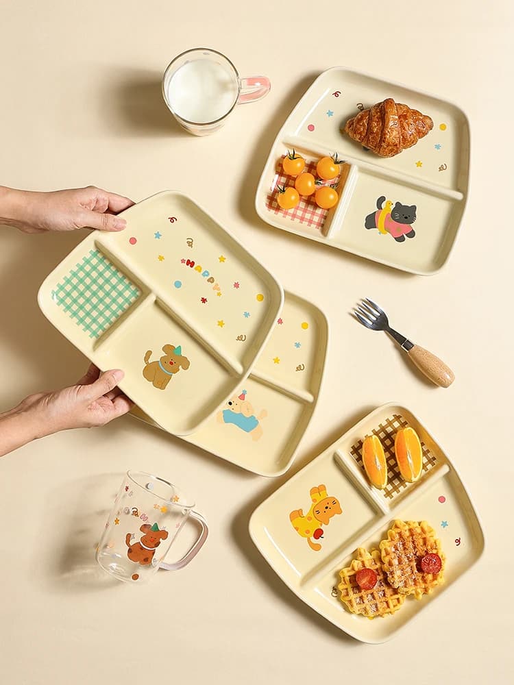 Breakfast dish for children with dividers, new, for fat reduction, glass plate for weight loss