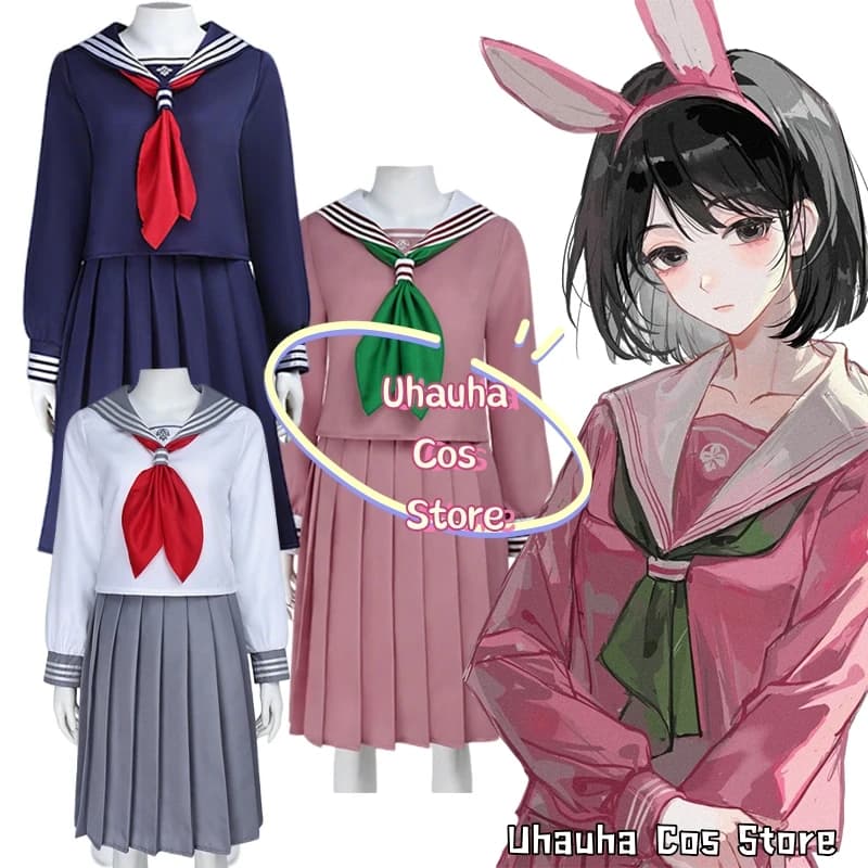 Game Hinako Shimizu Cosplay Costume {Uhauha Cos} School uniform in style based on 3 colors Halloween sailor dress Top white Pleated skirt