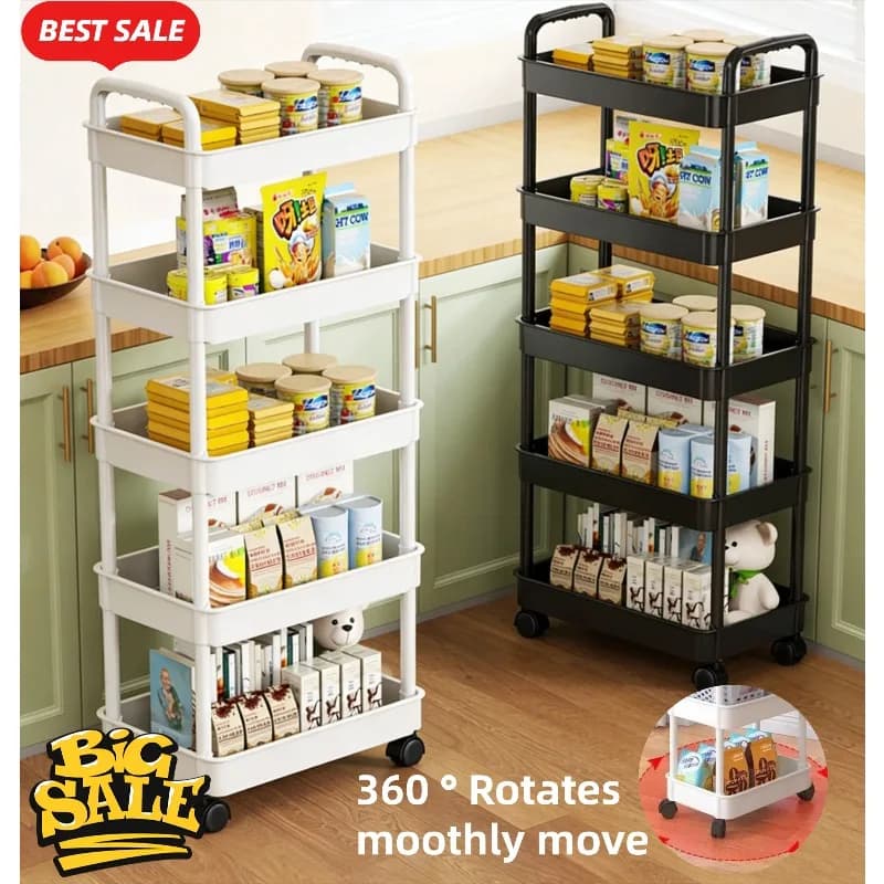 Hot 5-tier Kitchen Storage Shelf, Mobile Trolley, Floor-standing Multi-layer Storage Rack, for Snacks, Fruits and Vegetables