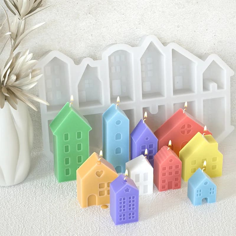 10/12 fori 3D stile nordico piccola casa candela stampo fatto a mano fai da te mini casa gesso cemento stampo in cemento
