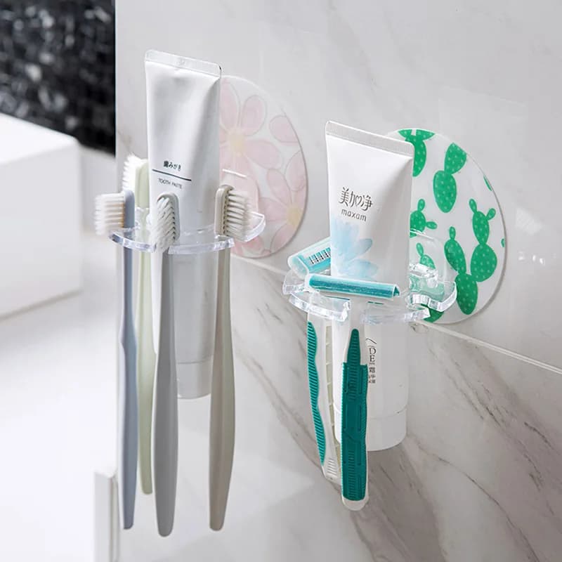 Porta spazzolino da 2 pezzi a 4 fori senza adesivo perforato Porta spazzolino da bagno Portaoggetti multifunzionale da appendere alla parete