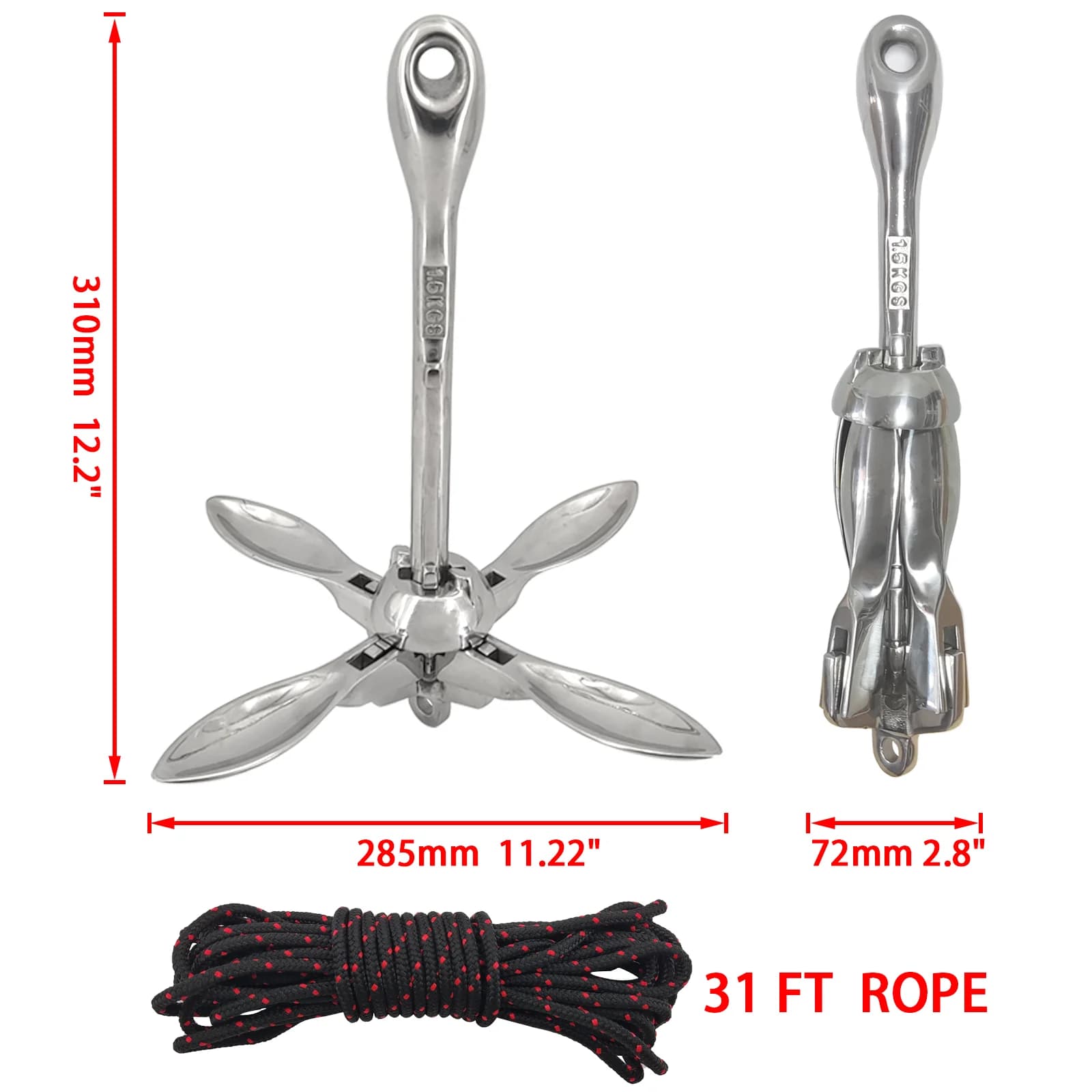 High Quality Marine Stainless Steel Folding Anchor Set with Rope Hook Float Ball Boat Fitting