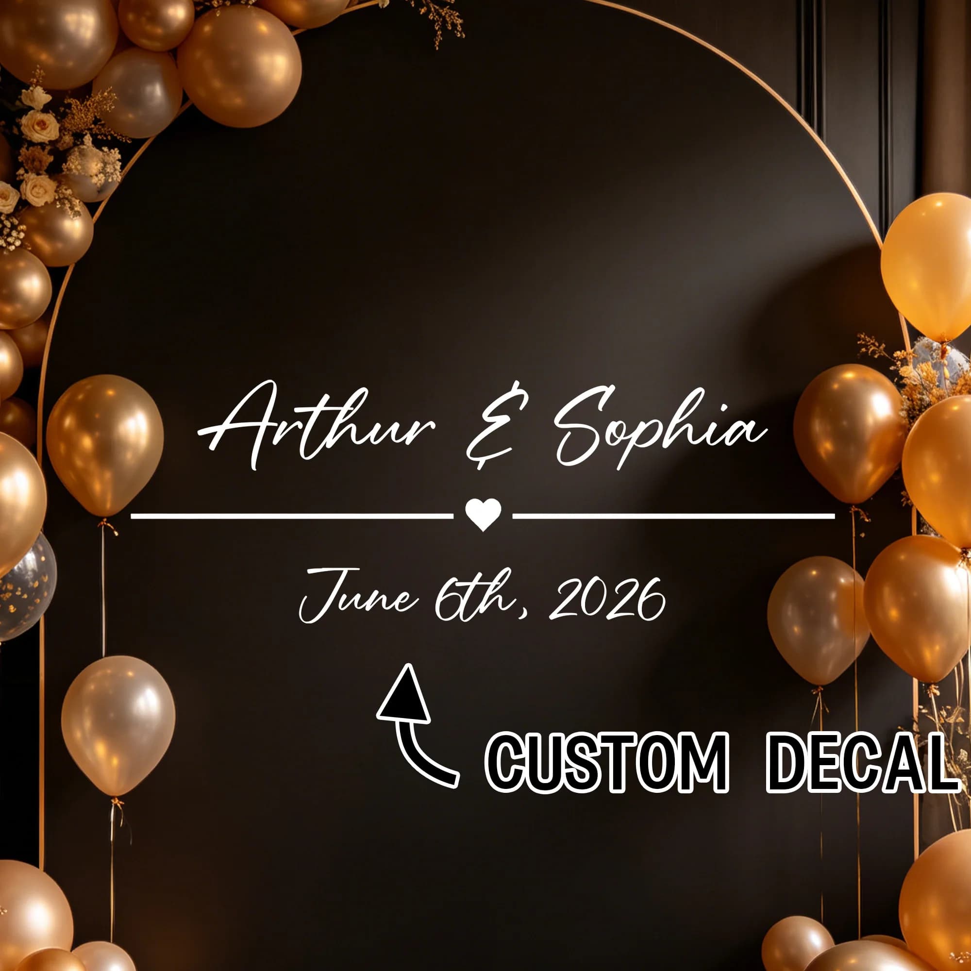 1PC Custom Wedding Name Date Vinyl Decal Personalized Couple Text Wall Sticker DIY Decor for Wedding Arch Backdrop Sign