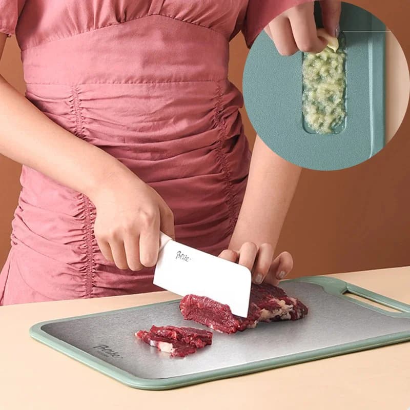 Tagliere da 1 pezzo Due lati in acciaio inossidabile e plastica Tagliere multifunzionale a doppio scopo di verdure e carne Durevole