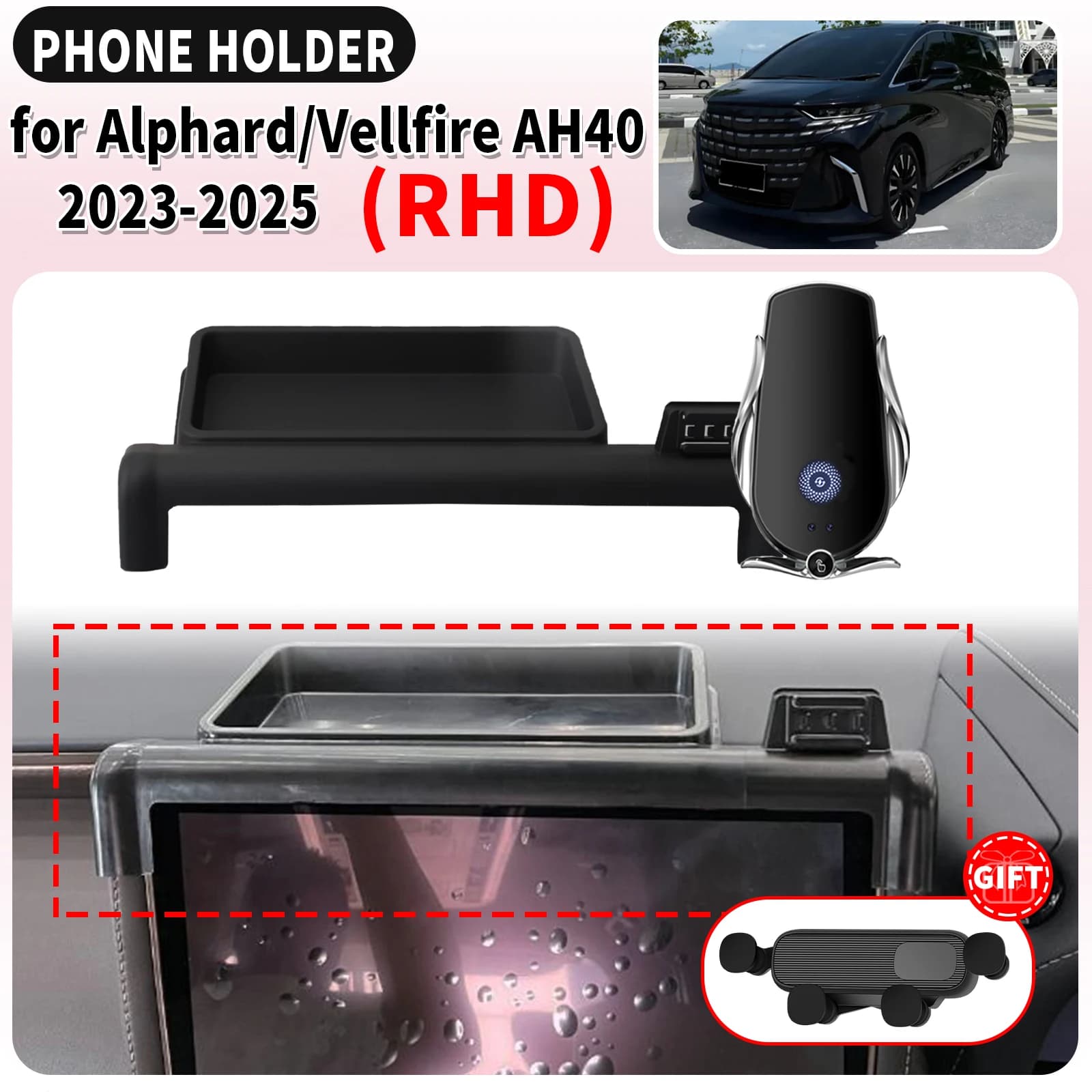 for Toyota Alphard Vellfire 40 AH40 2023 2024 2025 RHD Screen Base Mount Phone Holder Dedicated Clip-On Navigation Bracket Car​​