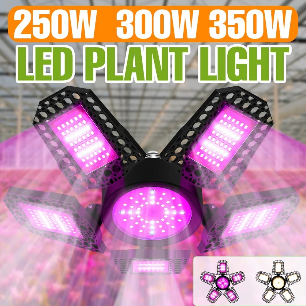 Lampada LED Pieghevole da 350W per Coltivazione Piante E27/E26, Spettro Completo, per Semi da Interno, Serra, Tenda, Illuminazione per Coltivazione di Verdure e Fiori