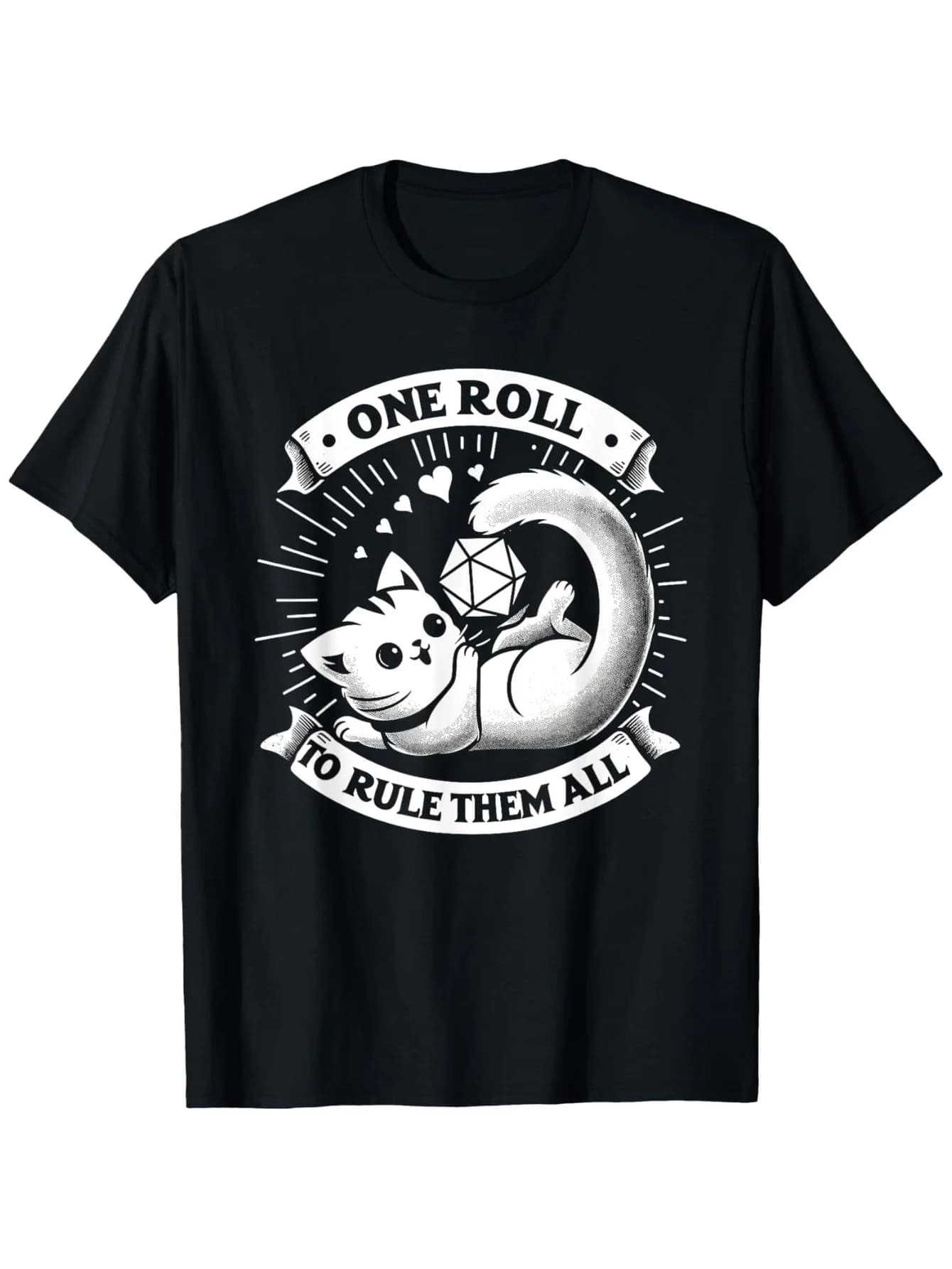 T-shirt RPG Gamer "One Roll to Rule All" D20 Cat - 100% cotone, S-3XL, regalo per fan da tavolo D&D