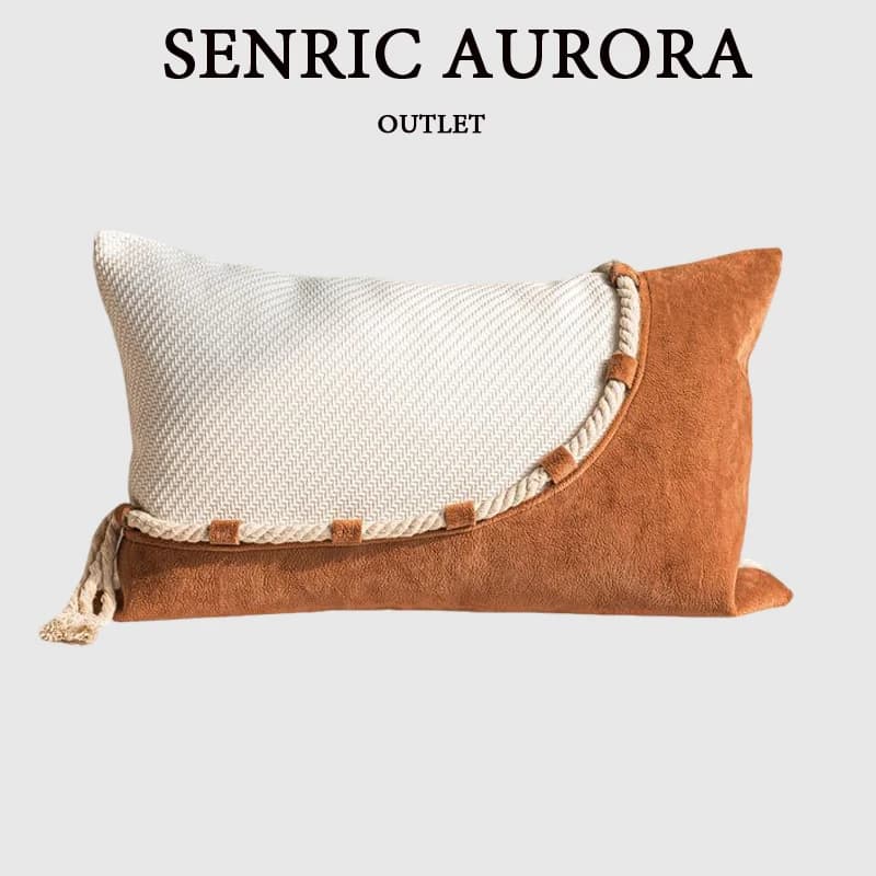 Orange Brown Luxury Cushion Cover White Hemp Rope Splicing Design Lumbar Pillow Case 30x50cm For Home Hotel Sofa Bed