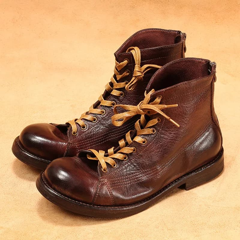 Stivali alti da uomo in pelle di cavallo goodyear soldati con pelle lavata eciata al vegetale