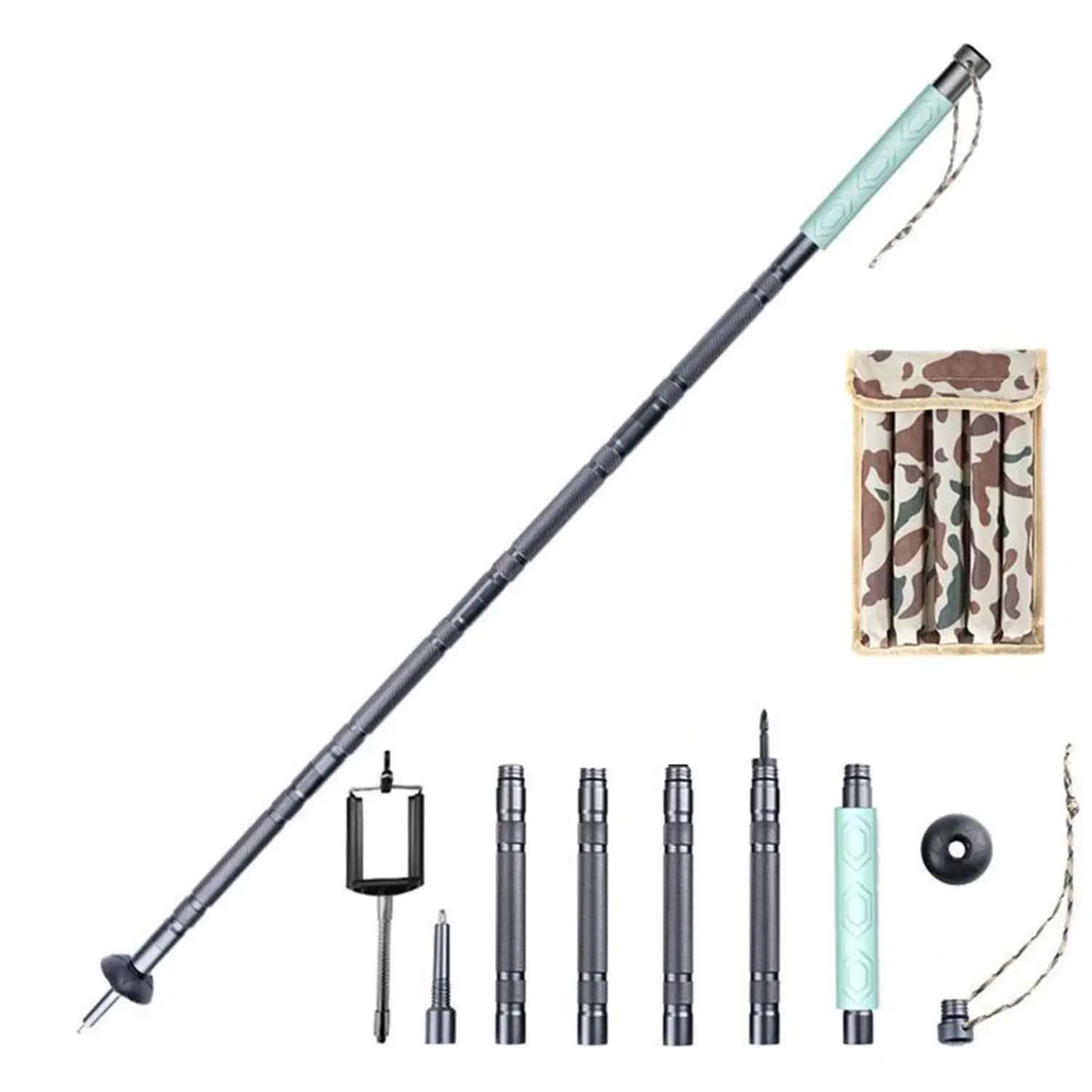 Multifunctional Trekking Stick with 5 joints Foldable Mountaineering Stick for Outdoor with Silicone for Hiking, Mountaineering