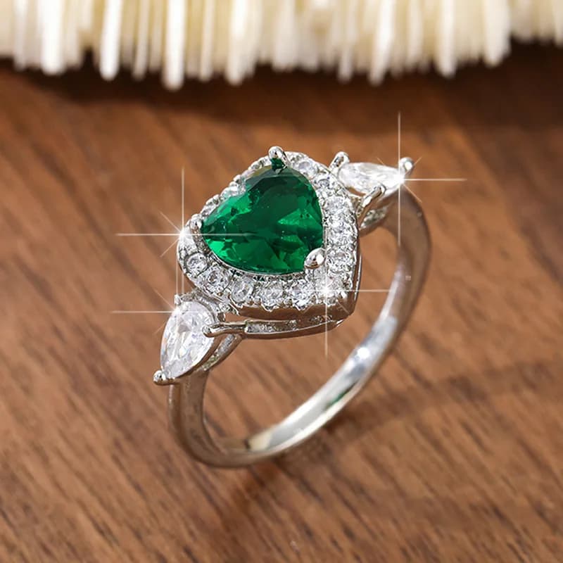 Anello in Rame con Zirconi, Anello a Cuore Rosa Dolce, Anello da Donna Placcato in Oro Bianco, Vendita all'Ingrosso