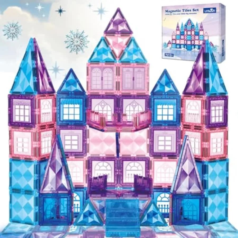 102pcs Princ Castle Magnetic Tiles Building Blocks - 3D Diamond Blocks, STEM Educational Toddler Toys for Pretend Play, 4 Year