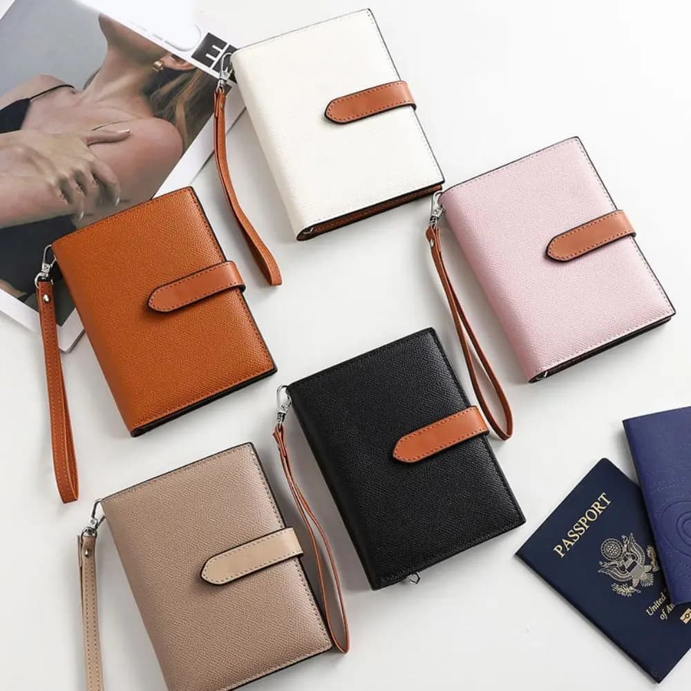 Card Holder PU Passport Bag Lanyard Wrist Strap Fold Purse Airplane Check-in Passport Cover Passport Clip Travel Accessories