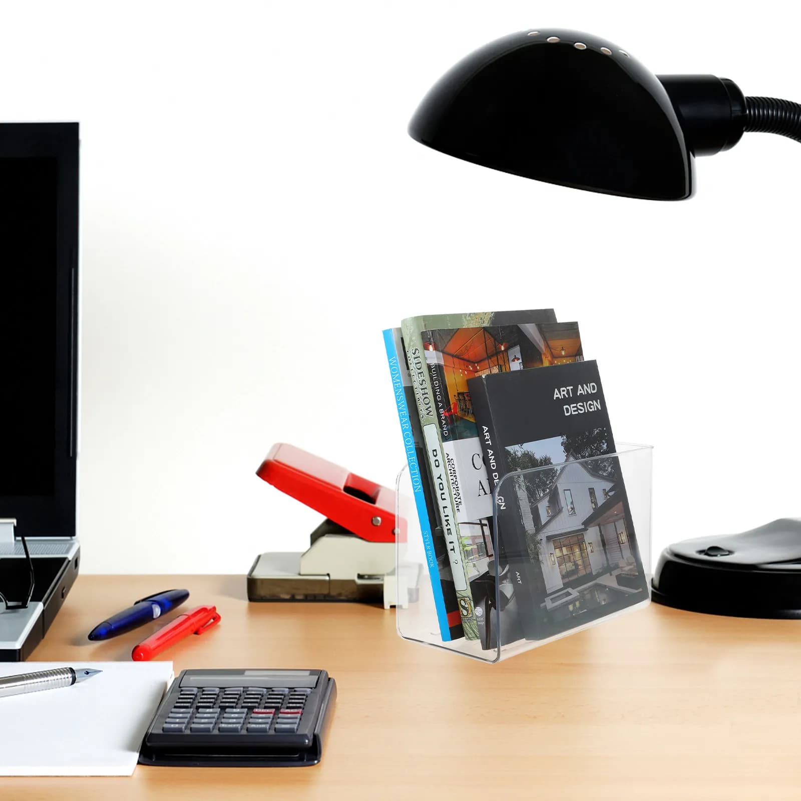 Supporto per Libri Trasparente in Acrilico, Sostegno Verticale per Libri, Riviste, Documenti, Laptop, Organizzatore Multifunzione, Portaoggetti da Scrivania