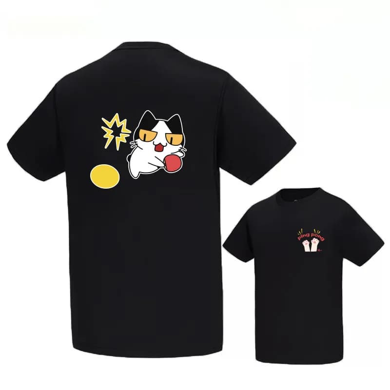 Maglietta estiva con stampa gatto a forma di palla da ping pong, T-shirt culturale per uomo e donna, 100% cotone, casual a maniche corte, maglietta fitness
